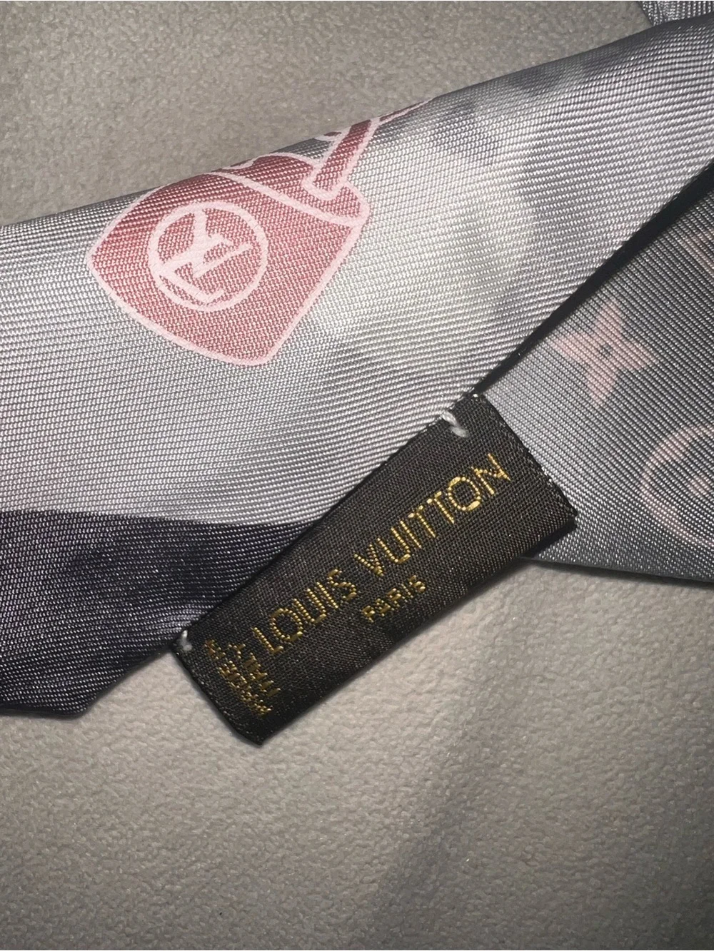 Louis Vuitton Pink & Gray Monogram Silk Bandeau Scarf